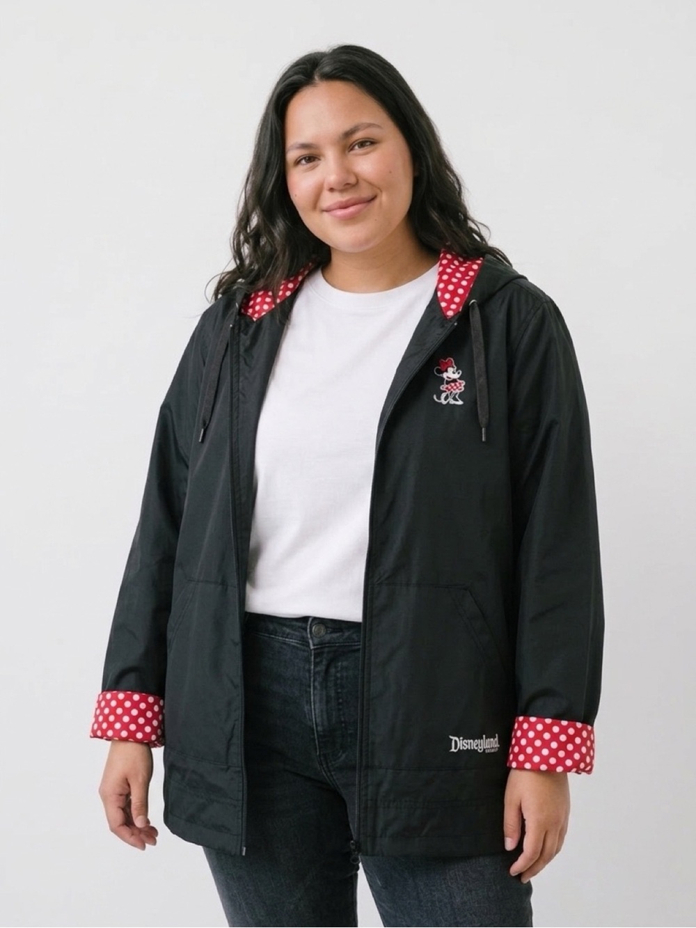 Disneyland Resort Minnie Mouse Black Rain Jacket Red Polka Dot XXL